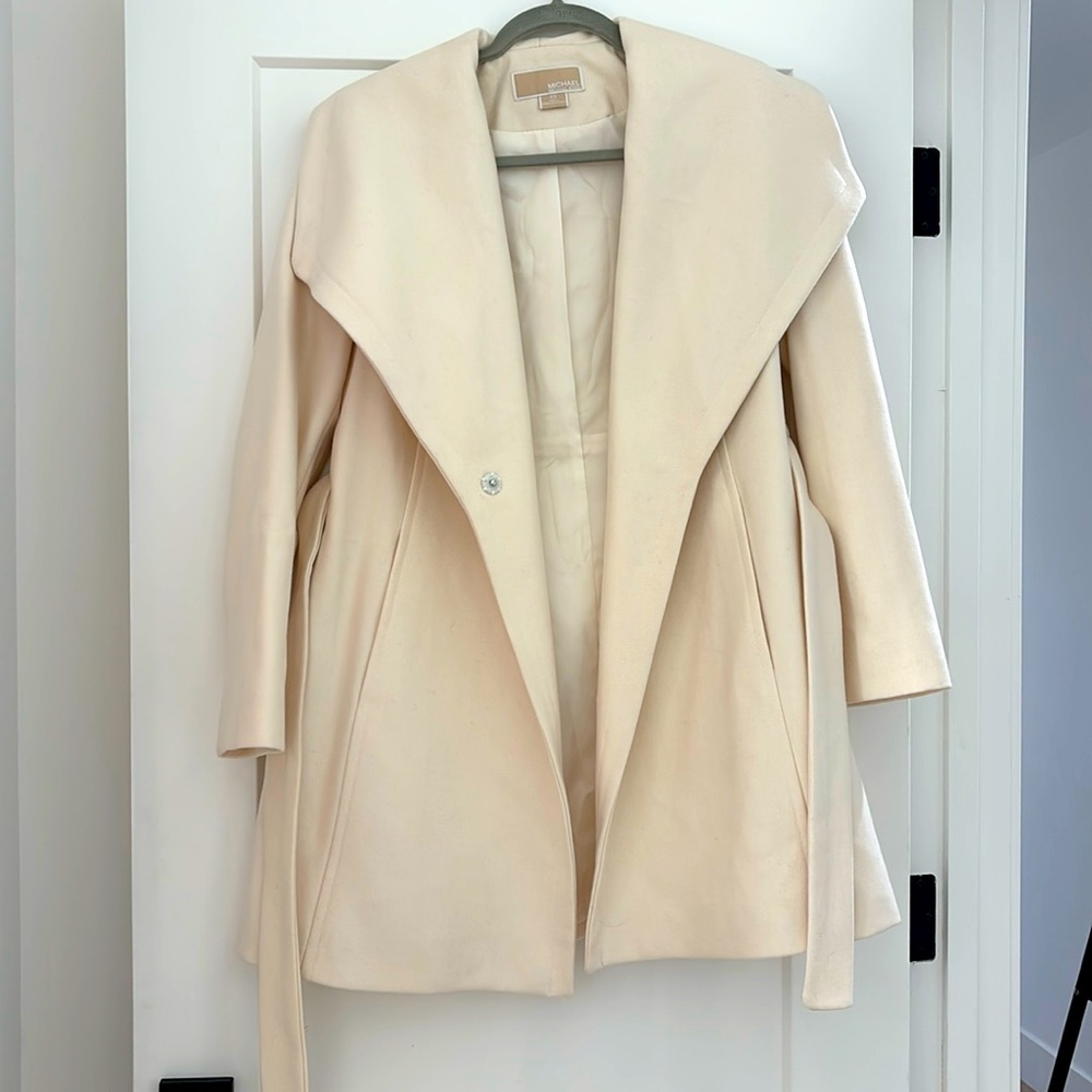Michael Kors off white/cream colored wool blend wrap coat